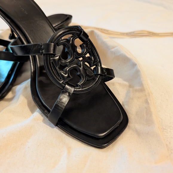 Tory Burch Shoes - Tory Burch Miller Bombe Black Leather Open Toe Low Heel